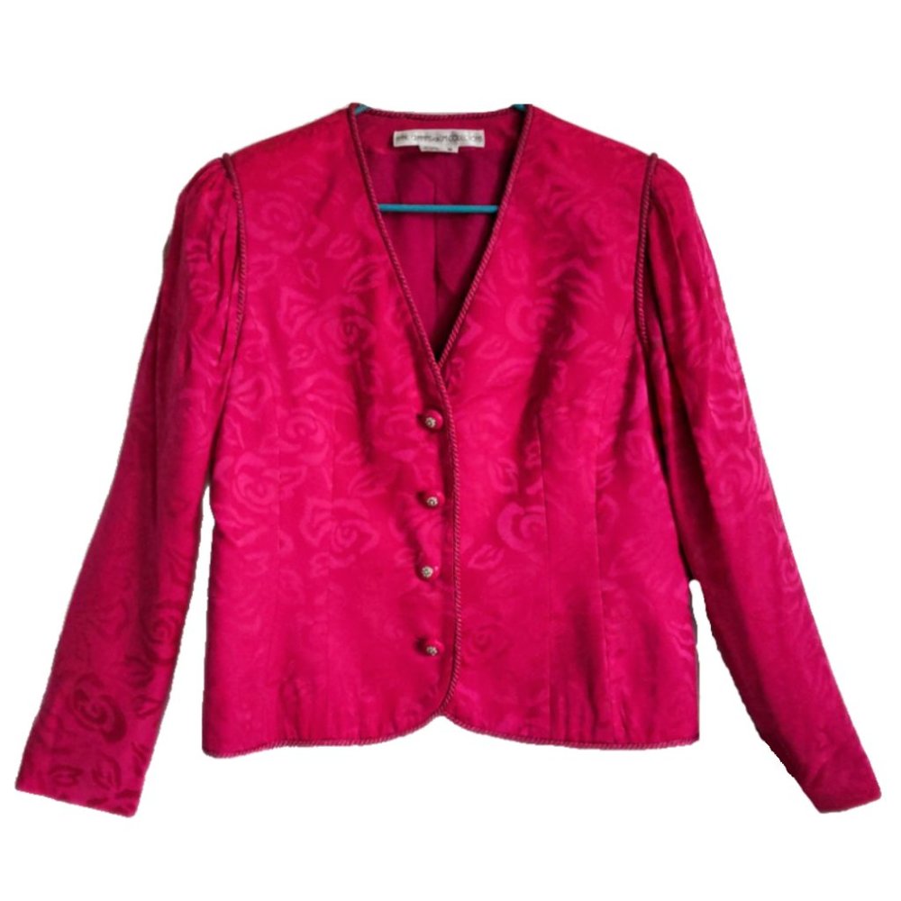 Vintage 80s Anne Crimmins Silk Rose Print Blazer